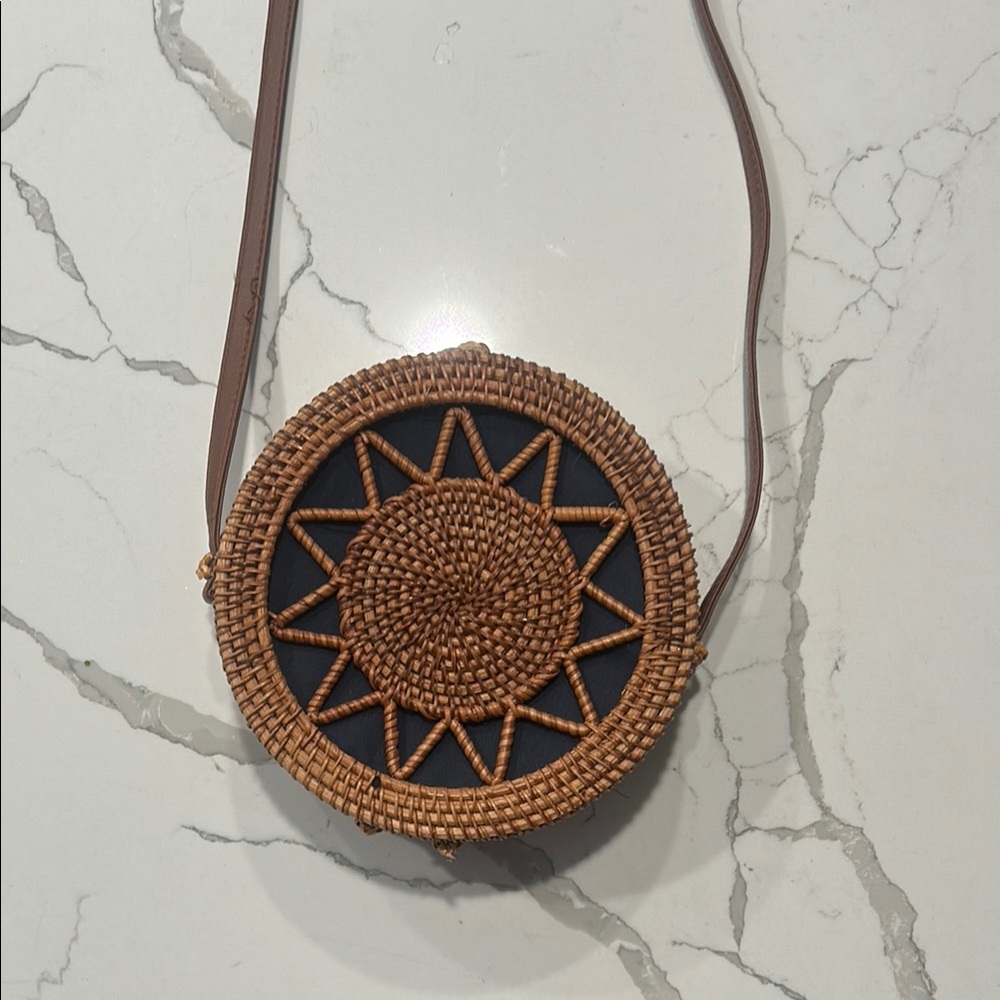 Round Woven Crossbody Bag - Brown and Black